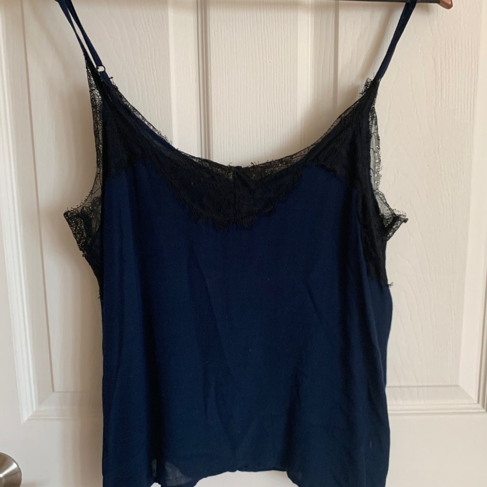 ZARA Navy camisole top with black lace
